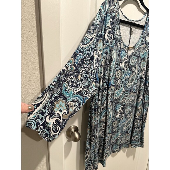 Catherine’s Blue Paisley 2X Dress Long Sleeve Women’s Plus White Teal - Picture 4 of 11